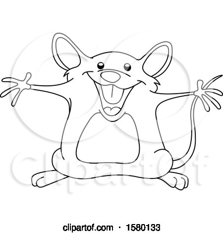 Clipart of a Cartoon Lineart Happy Mouse with Open Arms - Royalty Free Vector Illustration by yayayoyo