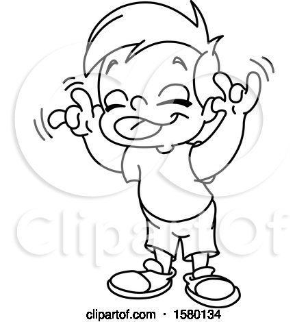 Clipart of a Cartoon Lineart Boy Making a Teasing Face - Royalty Free Vector Illustration by yayayoyo