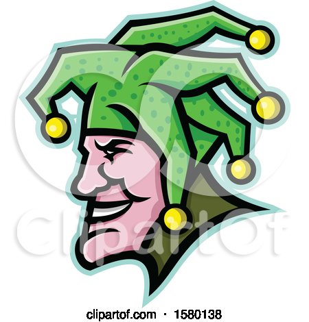 Clipart of a Profiled Harlequin Jester Mascot Face - Royalty Free Vector Illustration by patrimonio