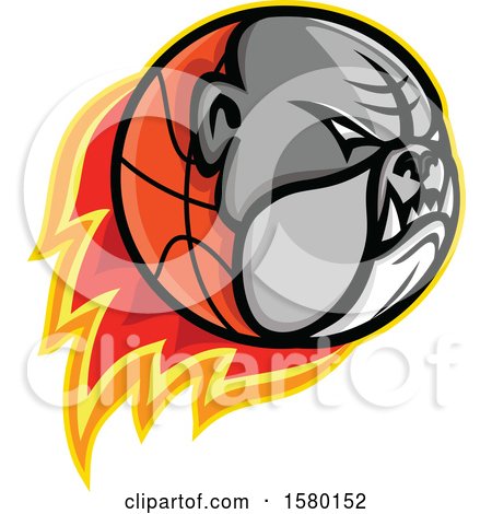 Clipart of a Bulldog Head on a Flaming Basketball Sports Mascot - Royalty Free Vector Illustration by patrimonio
