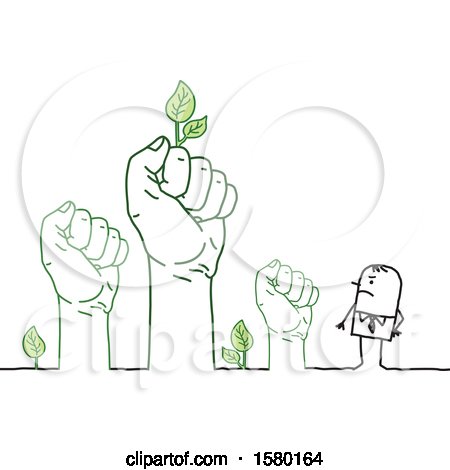 Clipart of a Mad Stick Man with Fisted Hands with Leaves - Royalty Free Vector Illustration by NL shop
