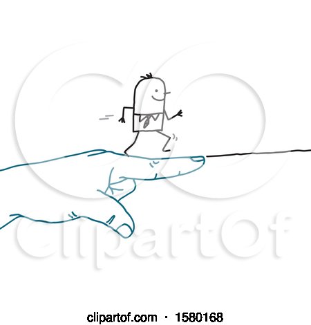 Clipart of a Stick Man Running Forward on a Giant Pointing Hand - Royalty Free Vector Illustration by NL shop