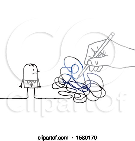 Clipart of a Stick Man with a Giant Hand and Scribbles - Royalty Free Vector Illustration by NL shop