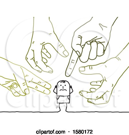 Clipart of a Stick Man Surrounded by Giant Cruel Hands - Royalty Free Vector Illustration by NL shop