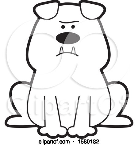 Clipart of a Cartoon Black and White Bulldog Sitting - Royalty Free Vector Illustration by Johnny Sajem