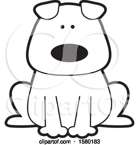 Clipart of a Cartoon Black and White Sitting Dog - Royalty Free Vector Illustration by Johnny Sajem