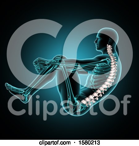 Clipart of a 3d Xray Man with Visible Spine, on Blue and Black - Royalty Free Illustration by KJ Pargeter