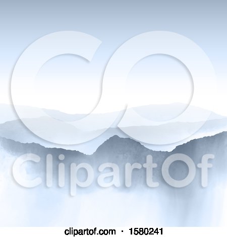 Clipart of a Foggy Mountain Watercolor Landscape - Royalty Free Vector Illustration by KJ Pargeter