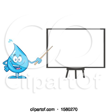 Clipart of a Water Drop Mascot Character Holding a Pointer Stick to a White Board - Royalty Free Vector Illustration by Hit Toon