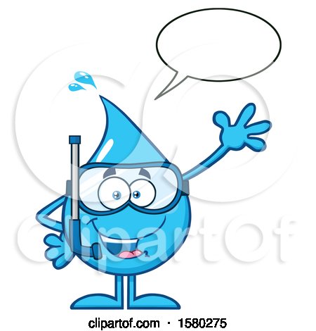 Clipart of a Water Drop Mascot Character Talking, Waving and Wearing a Snorkel Mask - Royalty Free Vector Illustration by Hit Toon