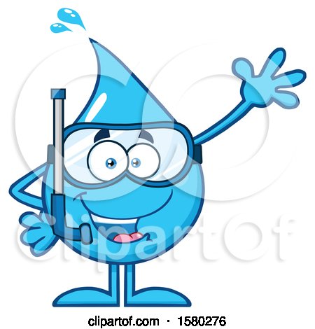 Clipart of a Water Drop Mascot Character Waving and Wearing a Snorkel Mask - Royalty Free Vector Illustration by Hit Toon