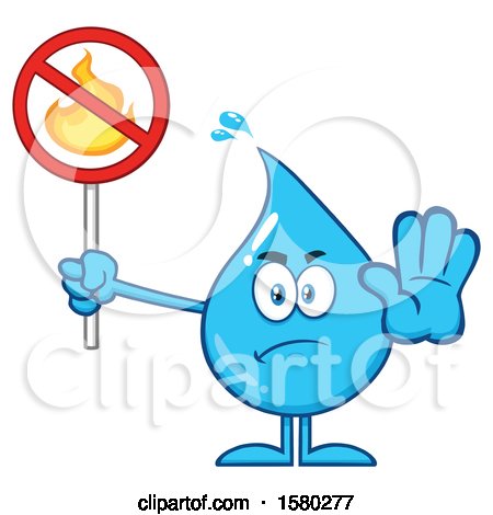 Clipart of a Water Drop Mascot Character Holding a No Fire Sign - Royalty Free Vector Illustration by Hit Toon