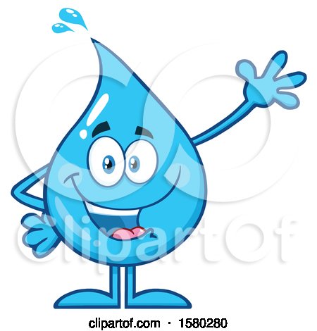 Clipart of a Water Drop Mascot Character Waving - Royalty Free Vector Illustration by Hit Toon