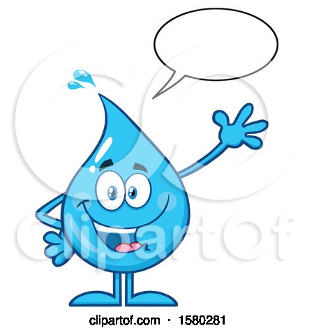 Clipart of a Water Drop Mascot Character Talking and Waving - Royalty Free Vector Illustration by Hit Toon