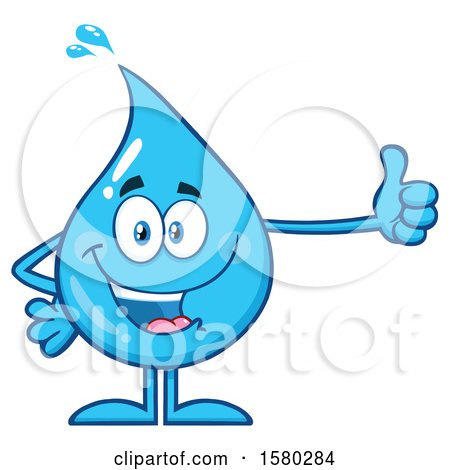 Clipart of a Water Drop Mascot Character Holding a Thumb up - Royalty Free Vector Illustration by Hit Toon