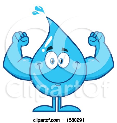 Clipart of a Water Drop Mascot Character Flexing - Royalty Free Vector Illustration by Hit Toon