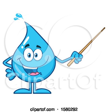 Clipart of a Water Drop Mascot Character Holding a Pointer Stick - Royalty Free Vector Illustration by Hit Toon