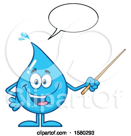 Clipart of a Water Drop Mascot Character Talking and Holding a Pointer Stick - Royalty Free Vector Illustration by Hit Toon