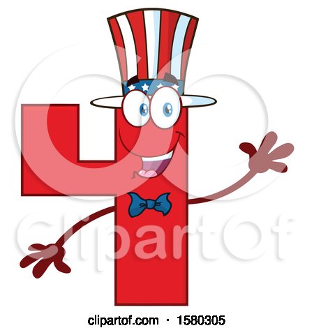 Clipart of a Patriotic American Number Four Mascot Character Waving - Royalty Free Vector Illustration by Hit Toon