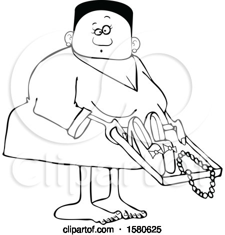 Clipart of a Lineart Black Woman Going Through Airport TSA Security - Royalty Free Vector Illustration by djart