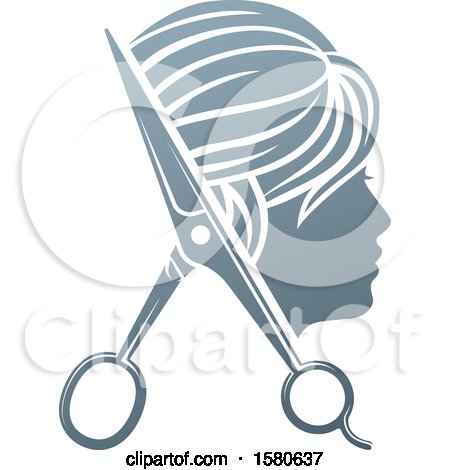 Clipart of a Woman's Head in Profile with Scissors - Royalty Free Vector Illustration by AtStockIllustration