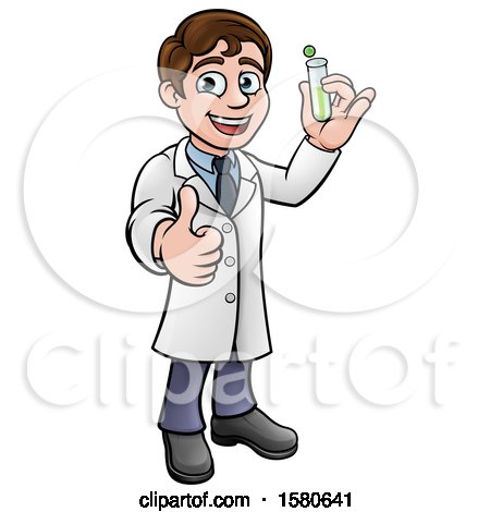 Clipart of a Cartoon Young Male Scientist Holding a Test Tube - Royalty Free Vector Illustration by AtStockIllustration