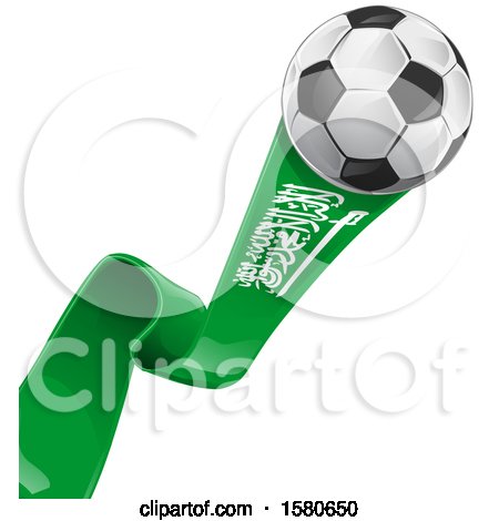 Clipart of a 3d Soccer Ball and Arabian Flag Banner Trail - Royalty Free Vector Illustration by Domenico Condello