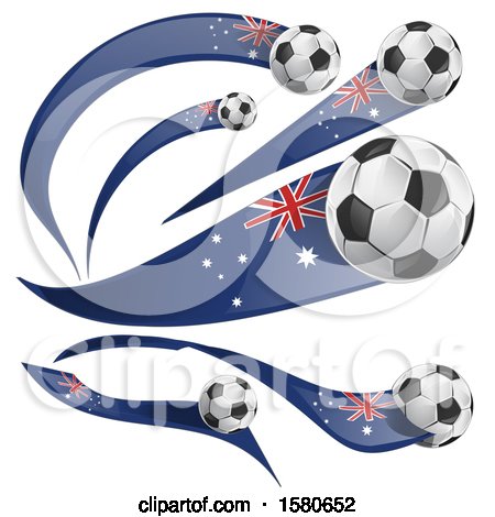 Clipart of 3d Soccer Balls and Australian Flags - Royalty Free Vector Illustration by Domenico Condello