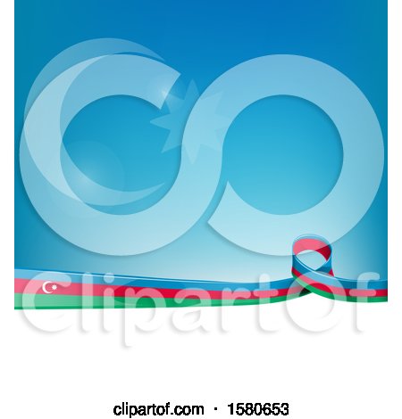 Clipart of an Azerbaijani Ribbon Flag over a Blue and White Background - Royalty Free Vector Illustration by Domenico Condello