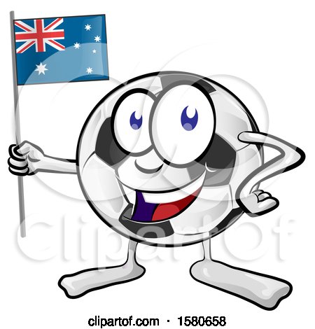 Clipart of a Soccer Ball Mascot Holding an Australian Flag - Royalty Free Vector Illustration by Domenico Condello