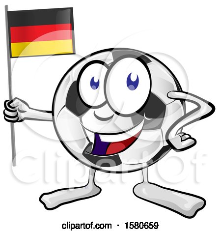 Clipart of a Soccer Ball Mascot Holding a German Flag - Royalty Free Vector Illustration by Domenico Condello