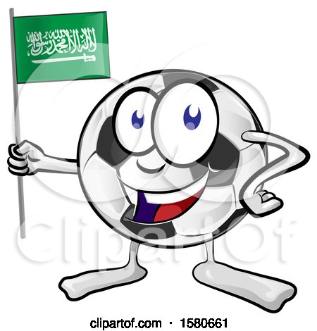 Clipart of a Soccer Ball Mascot Holding a Saudi Arabian Flag - Royalty Free Vector Illustration by Domenico Condello