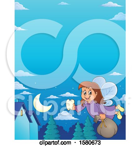Clipart of a Border of a Tooth Fairy Flying - Royalty Free Vector Illustration by visekart