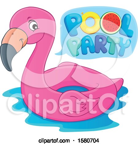 Clipart of a Pink Flamingo Swim Float Inner Tube with Pool Party Text - Royalty Free Vector Illustration by visekart