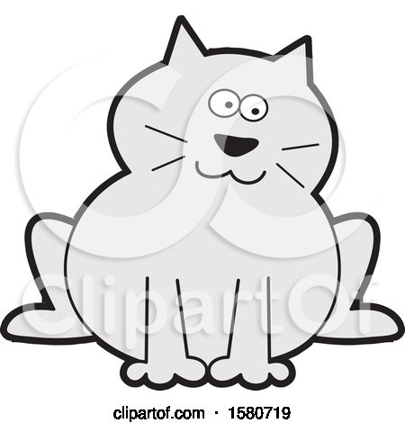 Clipart of a Sitting Chubby Gray Kitty Cat - Royalty Free Vector Illustration by Johnny Sajem