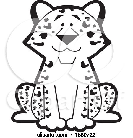 Clipart of a Black and White Sitting Happy Leopard - Royalty Free Vector Illustration by Johnny Sajem