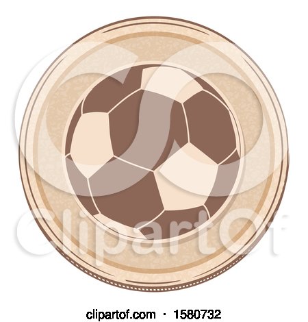 Clipart of a Soccer Ball on a Brown Round Border - Royalty Free Vector Illustration by elaineitalia