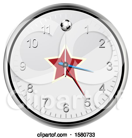 Clipart of a Soccer Ball and Star on a Wall Clock - Royalty Free Vector Illustration by elaineitalia
