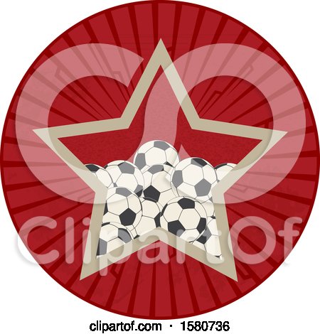 Clipart of a Retro Star in a Circle, with Soccer Balls - Royalty Free Vector Illustration by elaineitalia