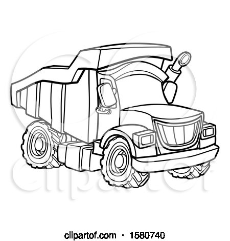 Clipart of a Line Art Dump Truck - Royalty Free Vector Illustration by AtStockIllustration