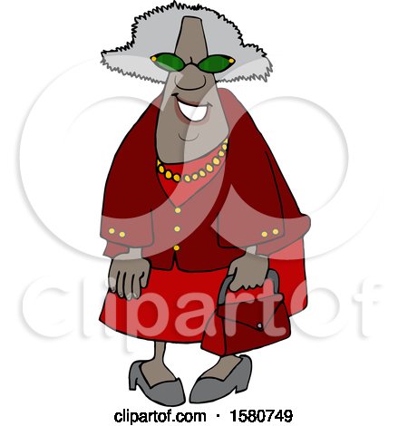 Clipart of a Cartoon Happy Black Granny Wearing Sunglasses and Carrying a Purse - Royalty Free Vector Illustration by djart