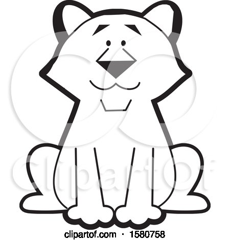 Clipart of a Black and White Sitting Cougar Big Cat Mascot - Royalty Free Vector Illustration by Johnny Sajem