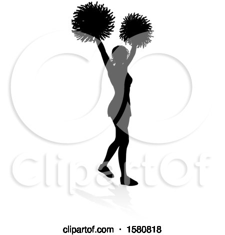 Clipart Of A silhouetted cheerleader, with a reflection or shadow, on a white background - Royalty Free Vector Illustration by AtStockIllustration