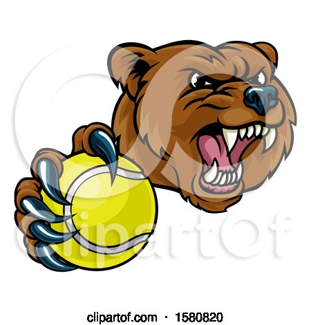 Clipart of a Mad Grizzly Bear Mascot Holding out a Tennis Ball in a Clawed Paw - Royalty Free Vector Illustration by AtStockIllustration