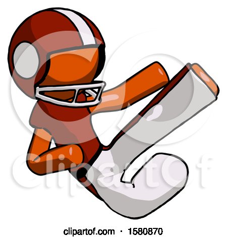 Orange Football Player Man Flying Ninja Kick Right by Leo Blanchette