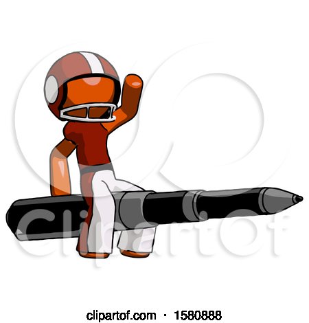 Orange Football Player Man Riding a Pen like a Giant Rocket by Leo Blanchette