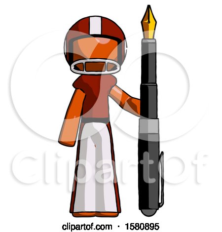 Orange Football Player Man Holding Giant Calligraphy Pen by Leo Blanchette