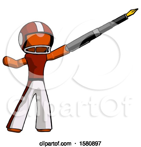 Orange Football Player Man Pen Is Mightier Than the Sword Calligraphy Pose by Leo Blanchette