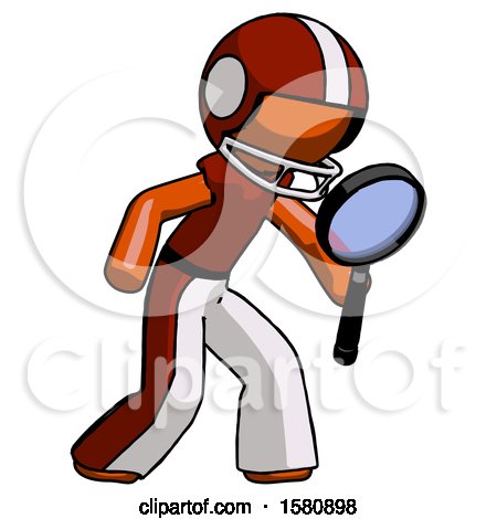 Orange Football Player Man Inspecting with Large Magnifying Glass Right by Leo Blanchette