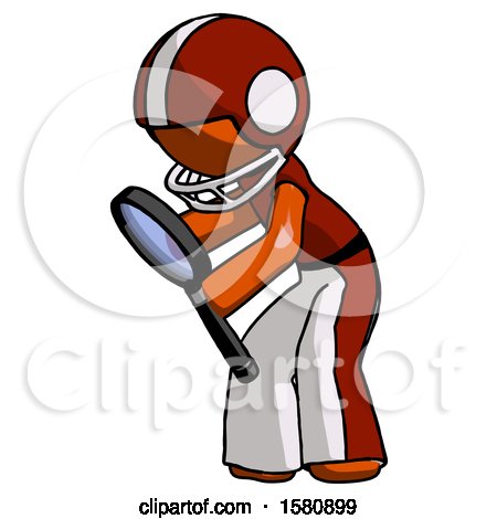 Orange Football Player Man Inspecting with Large Magnifying Glass Left by Leo Blanchette